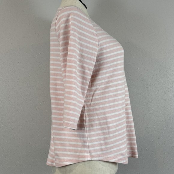 Studio Works Womens Top Pink White Striped 3/4 Sleeve Cotton Tee Size XL - Picture 4 of 14